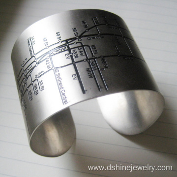 Silver Anodized Aluminum Cuff Bangles With Engraved Patterns